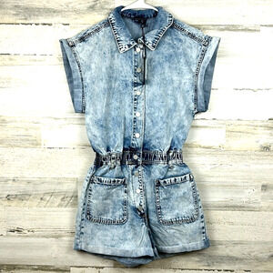Blank NYC Womens XS Boho Button Denim Jean Casual Romper Elastic Waist NEW